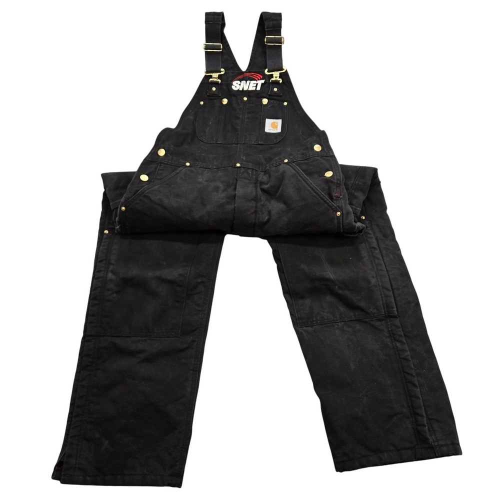 Carhartt Bib Overalls Mens 34x30 Black Vintage Canvas Insulated Lined Workwear